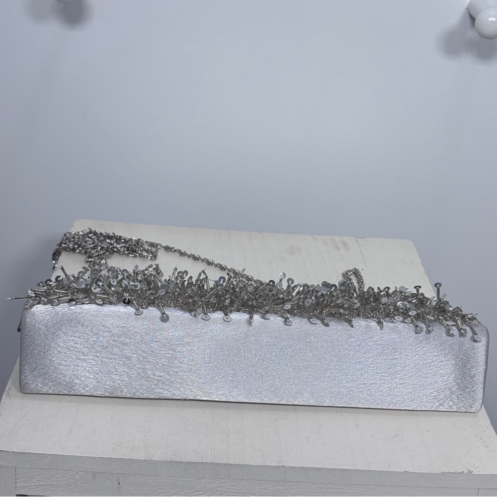Charming Charlie Metallic Silver Fringe Clutch - Picture 6 of 9